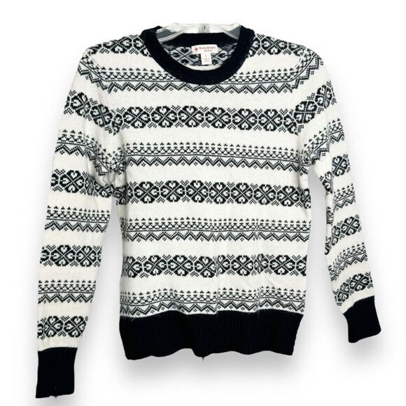 Brooks Brothers Women Black & White Crew Neck Fair Isle Lambswool Sweater Size S - Picture 2 of 5